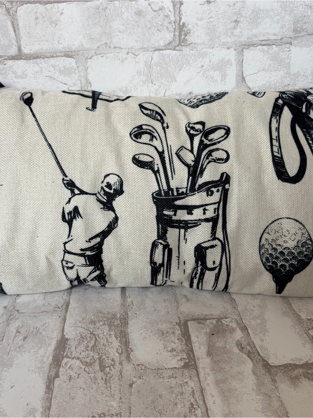 Rectangular Throw Pillow, Golf Print, Beige/Black Fabric 18x12 in
